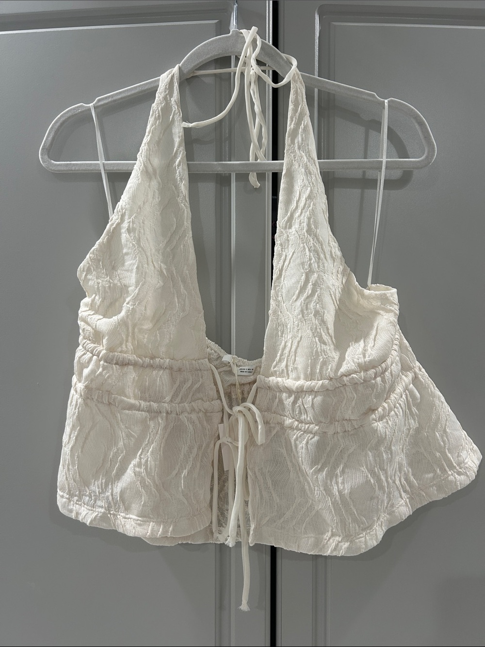 Zara Cream Textured Halter Crop Top